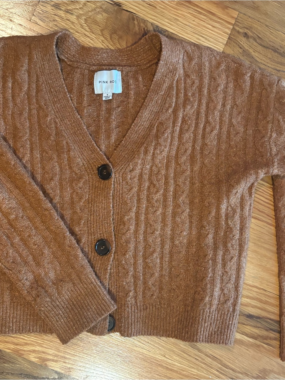 Pink Rose Brown Cable-Knit V-Neck Button Cardigan - Picture 3 of 3